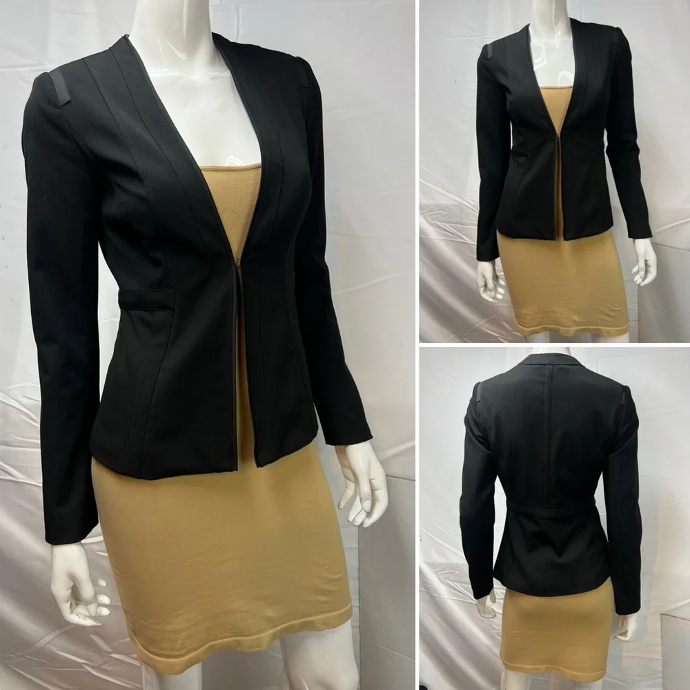 Cache Women's 0 Black Single Hook-Eye Clasp Stretch Blazer Suit Jacket - Picture 2 of 5